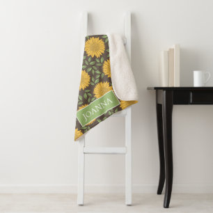 Bright Rustic Country Sunflowers Personalized Sherpa Blanket