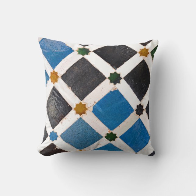 Bright Rustic Style Mosaic Patterned Photo Throw Pillow (Front)