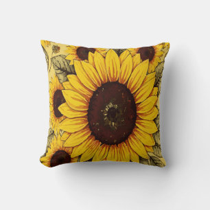 Bright Rustic Sunflower Farmhouse Decor Throw Pillow