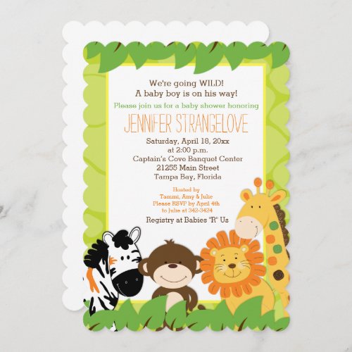 Bright Safari Jungle Animals Baby Shower die cut Invitation