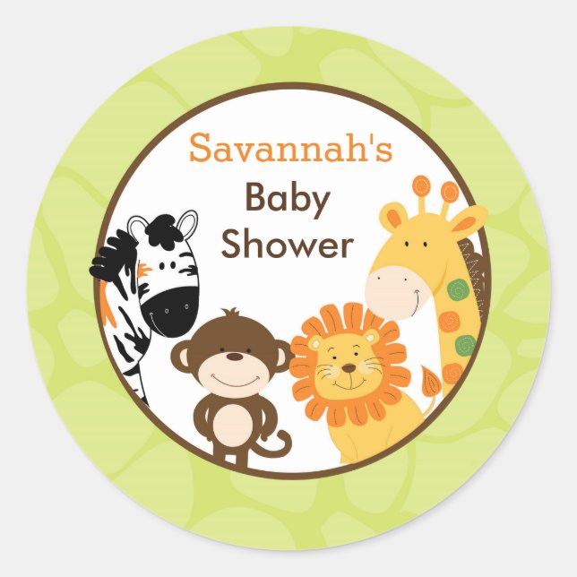Bright Safari Jungle Animals Favor Stickers (Front)