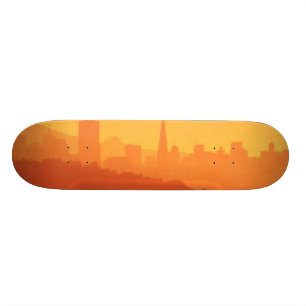 Bright San Francisco sunset. Skateboard Deck