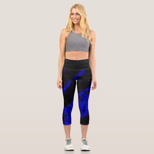 Bright sapphire Blue and black High Waisted Capris