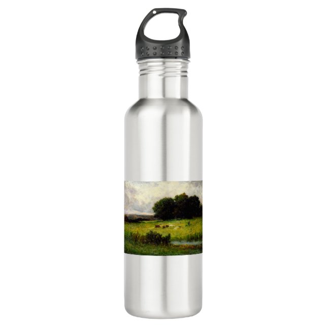 Bright Scene of Cattle near Stream - Edward Mitche Stainless Steel Water Bottle (Front)