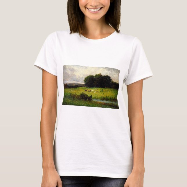 Bright Scene of Cattle near Stream - Edward Mitche T-Shirt (Front)