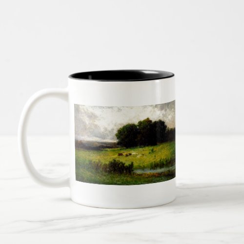 Bright Scene of Cattle near Stream _ Edward Mitche Two_Tone Coffee Mug