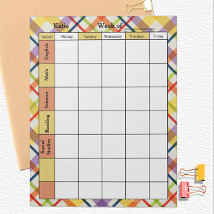 Bright School Plaid Homework Assignment Notepad