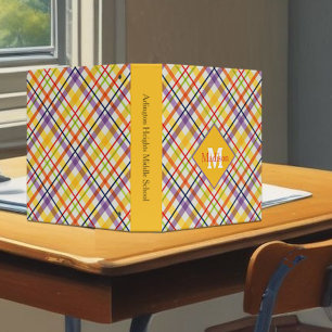 Bright School Plaid Monogram 3 Ring Binder
