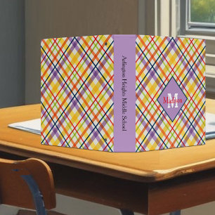 Bright School Plaid Monogram 3 Ring Binder