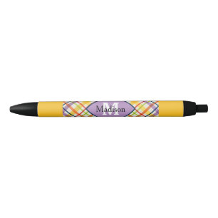 Bright School Plaid Monogram Purple Pen Set