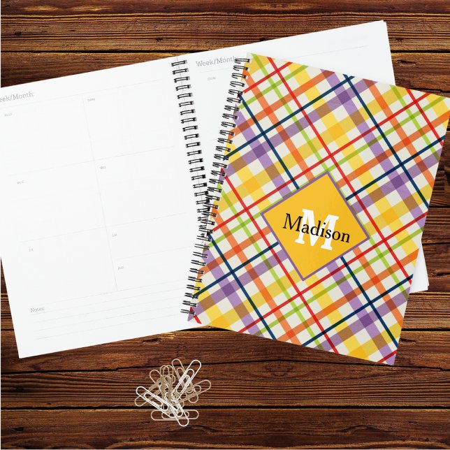 Bright School Plaid Monogram Yellow Planner (Creator Uploaded)