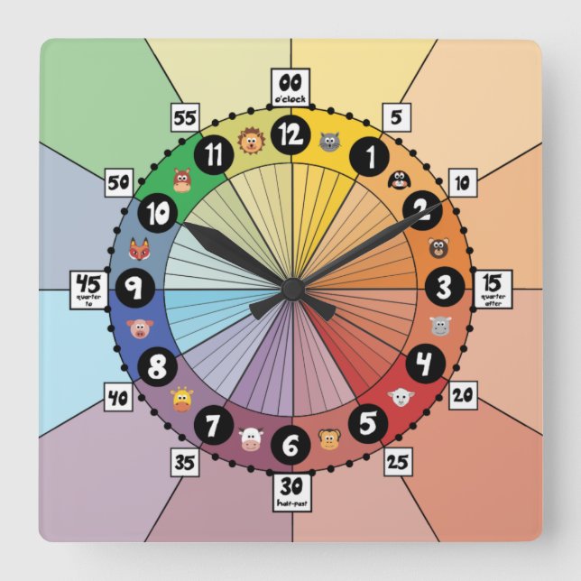 Bright School Schedule Clock for Children (Square) (Front)