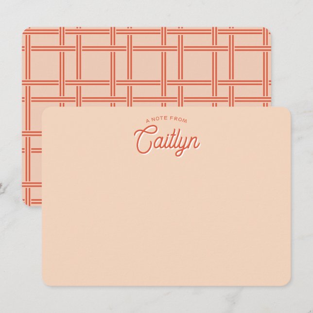 Bright Script Orange Trendy Personalized Flat Note Card (Front/Back)