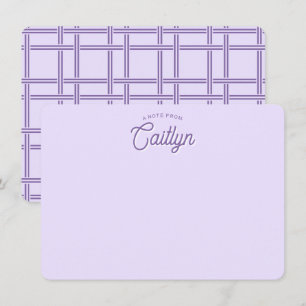 Bright Script Purple Trendy Personalized Flat Note Card