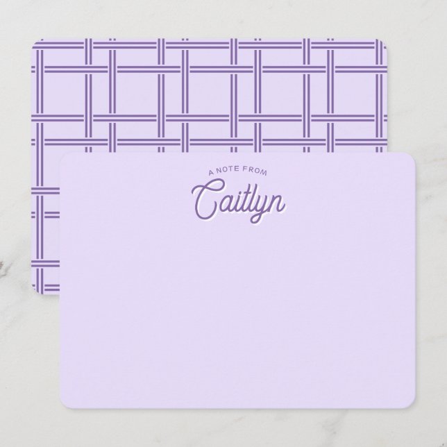 Bright Script Purple Trendy Personalized Flat Note Card (Front/Back)