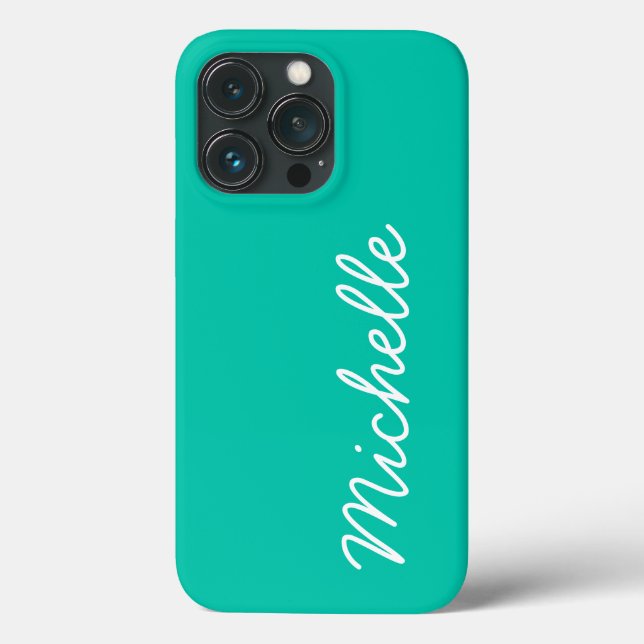 Bright Seafoam Green & White Custom Name or Text Case-Mate iPhone Case (Back)
