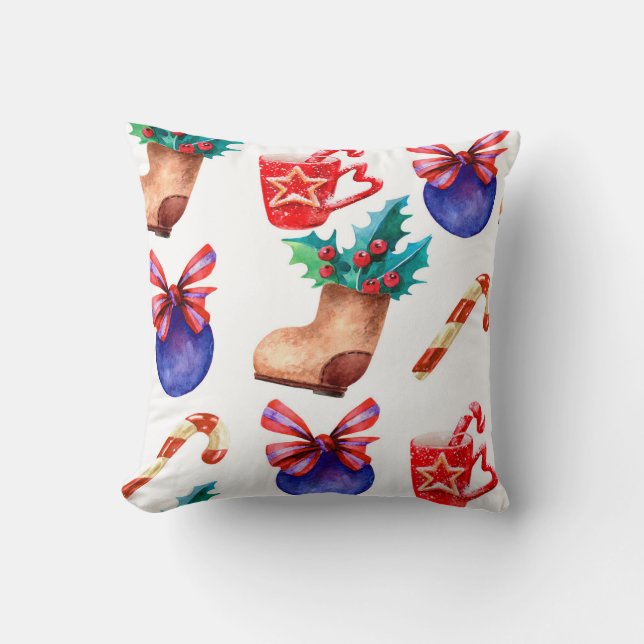 Bright, seamless New Year's pattern of candies, ba Throw Pillow (Front)