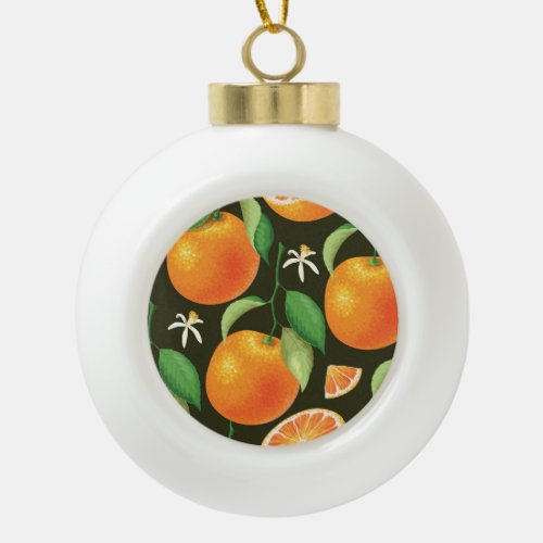 Bright seamless orange pattern design ceramic ball christmas ornament