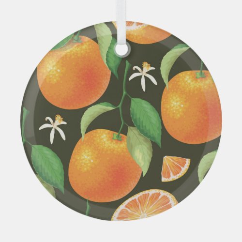 Bright seamless orange pattern design glass ornament