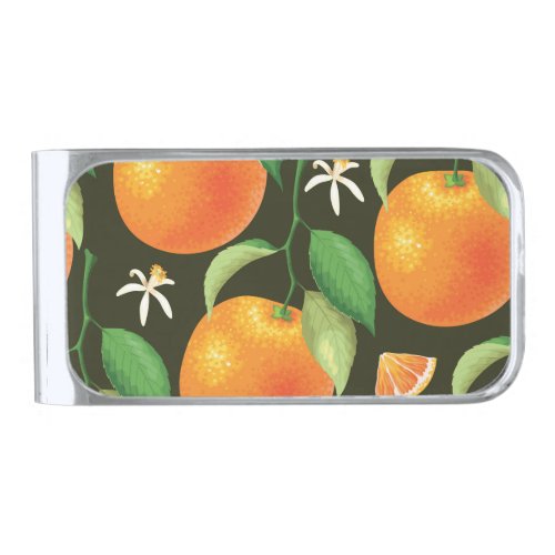 Bright seamless orange pattern design silver finish money clip