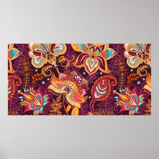Bright seamless pattern in paisley style. Colorful Poster (Front)
