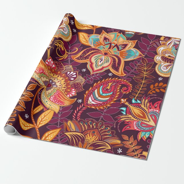 Bright seamless pattern in paisley style. Colorful Wrapping Paper (Unrolled)