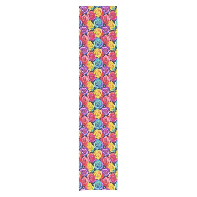 Bright seamless watercolor rose pattern short table runner (Front)