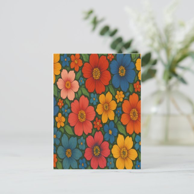 Bright Seamless Wildflower Pattern  Holiday Postcard (Standing Front)