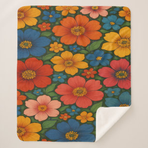 Bright Seamless Wildflower Pattern Sherpa Blanket
