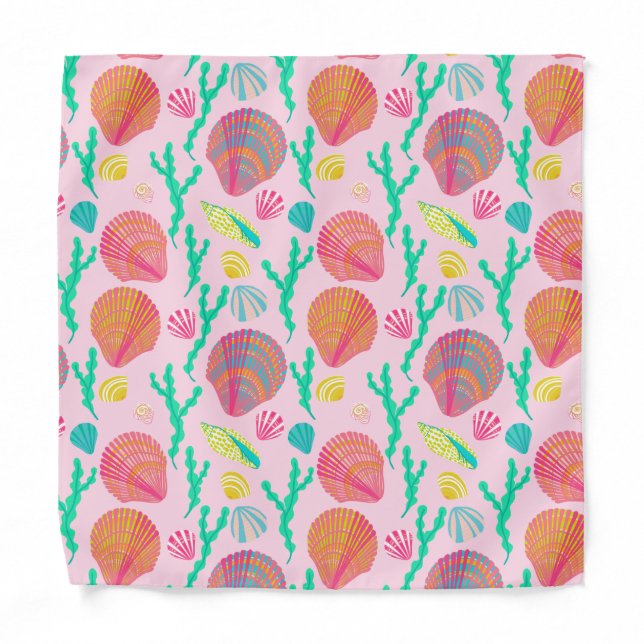 Bright Seashells and Seaweed Pattern Bandana (Front)