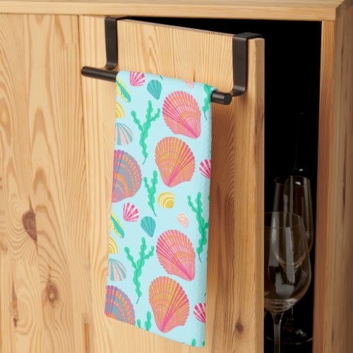 Bright Seashells and Seaweed Pattern  Kitchen Towel