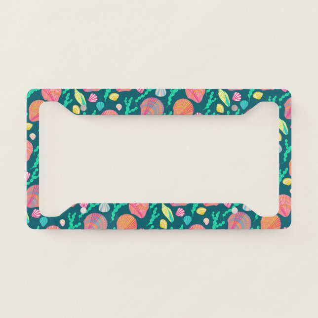 Bright Seashells and Seaweed Pattern  License Plate Frame (Front)