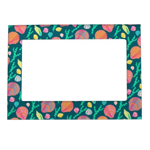 Bright Seashells and Seaweed Pattern Magnetic Frame