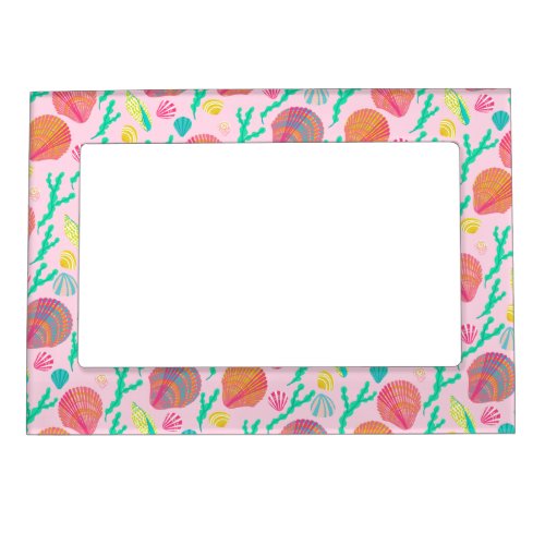 Bright Seashells and Seaweed Pattern Magnetic Frame