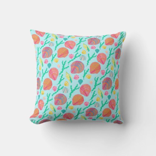 Bright Seashells and Seaweed Pattern  Throw Pillow