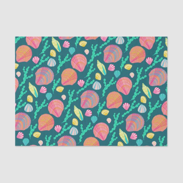 Bright Seashells and Seaweed Pattern Tissue Paper (Front)