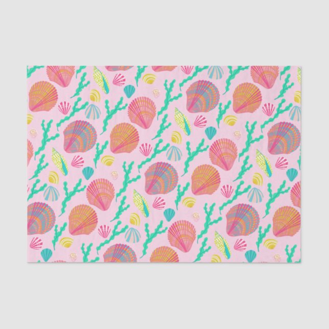 Bright Seashells and Seaweed Pattern Tissue Paper (Front)