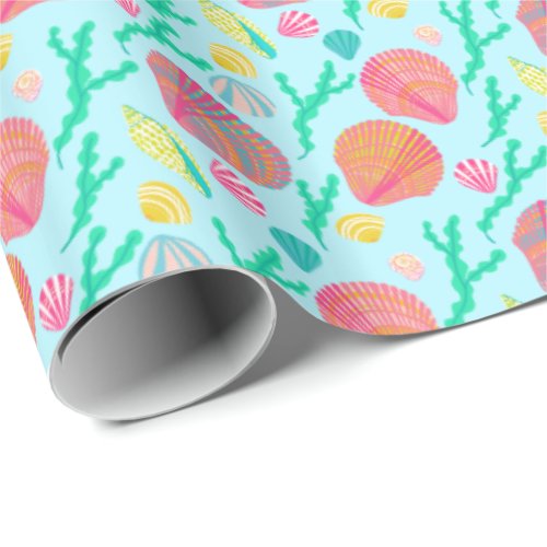 Bright Seashells and Seaweed Pattern Wrapping Paper
