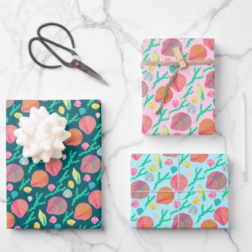 Bright Seashells and Seaweed Pattern  Wrapping Paper Sheets