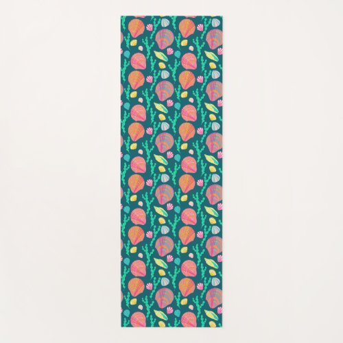 Bright Seashells and Seaweed Pattern  Yoga Mat