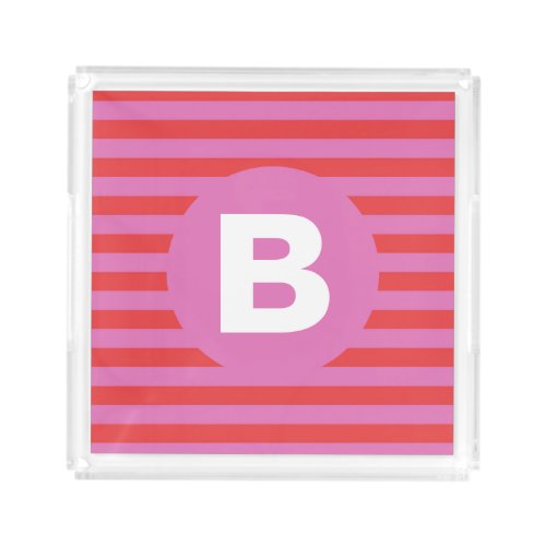 Bright Shades of Pink Striped Monogrammed Acrylic Tray