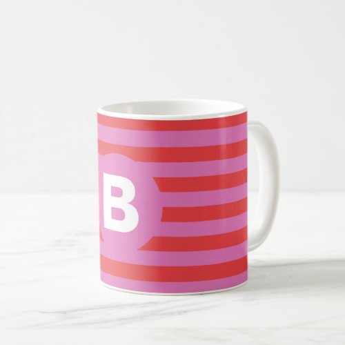 Bright Shades of Pink Striped Monogrammed Coffee Mug
