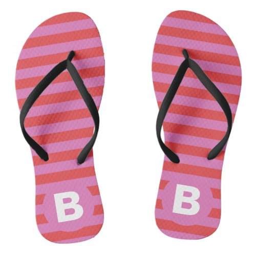 Bright Shades of Pink Striped Monogrammed Flip Flops