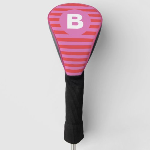Bright Shades of Pink Striped Monogrammed Golf Head Cover