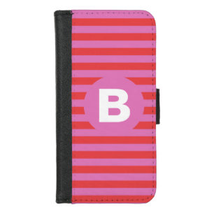 Bright Shades of Pink Striped Monogrammed iPhone 8/7 Wallet Case