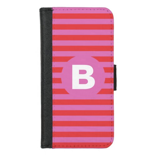 Bright Shades of Pink Striped Monogrammed iPhone 87 Wallet Case