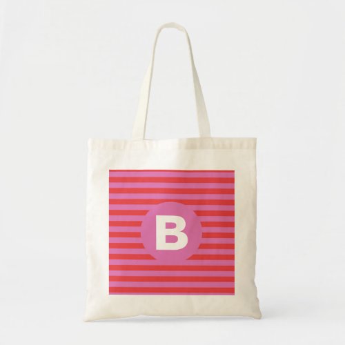 Bright Shades of Pink Striped Monogrammed Tote Bag