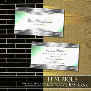 Bright Shimmery Mint and Silver Borders Innovative Business Card