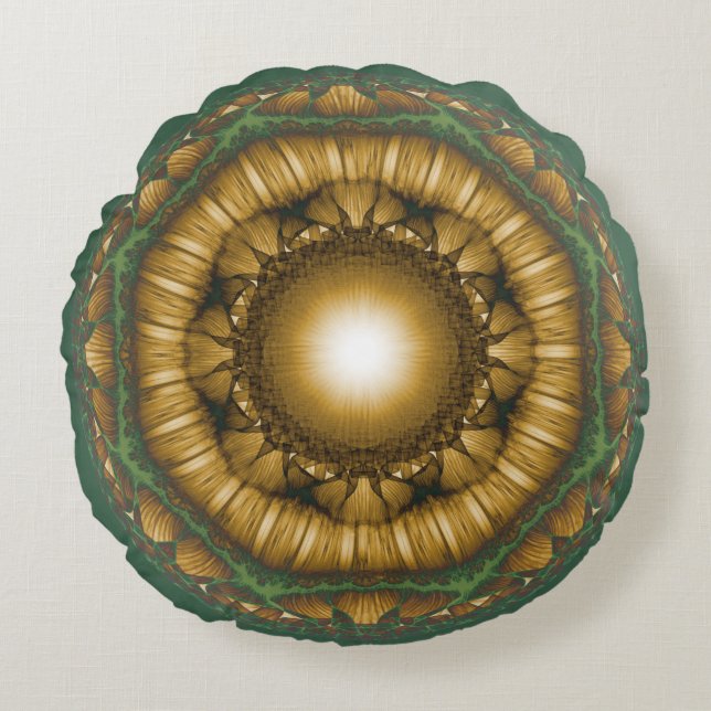 Bright shiny floral fractal pattern round pillow (Front)