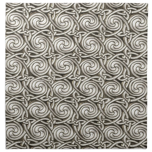 Bright Shiny Silver Celtic Spiral Knots Pattern Cloth Napkin (Front)
